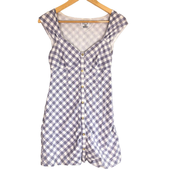 Saylor Hadleigh Gingham Blue White Mini Dress XS - Picture 4 of 15